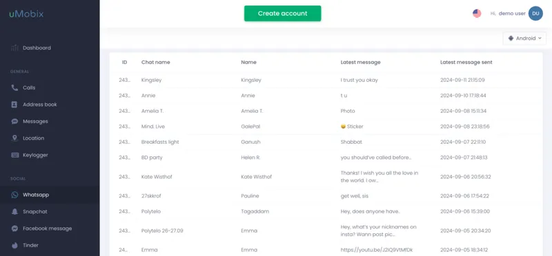 Demo app version of WhatsApp tracker offered by uMobix Demo app version of WhatsApp tracker offered by uMobix