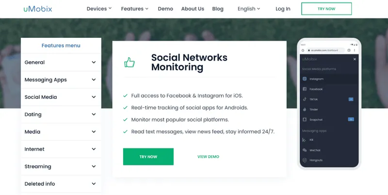 Social media tracker – feature of the monitor for the iPhone by uMobix Social media tracker – feature of the monitor for the iPhone by uMobix