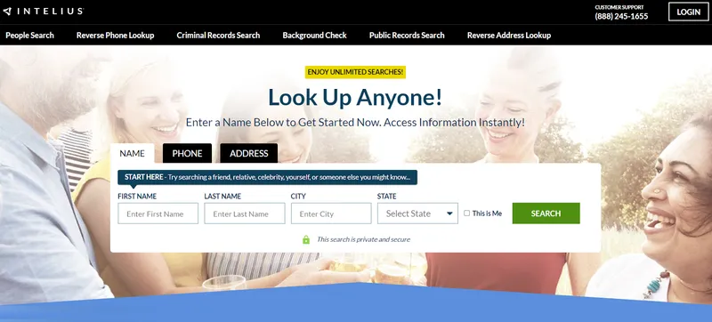 intelius main page